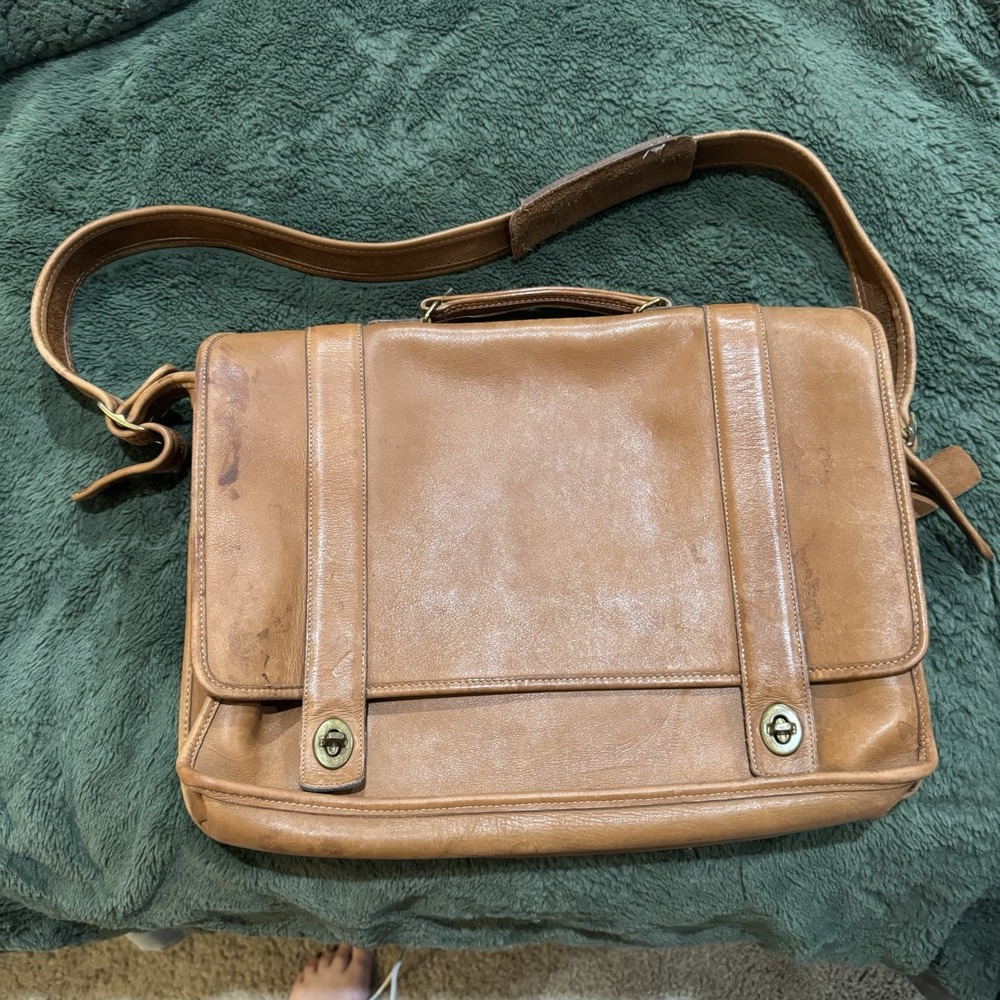 Coach Essex Vintage Briefcase British‎ Tan Brown Leather Spring 80s USA Ship
